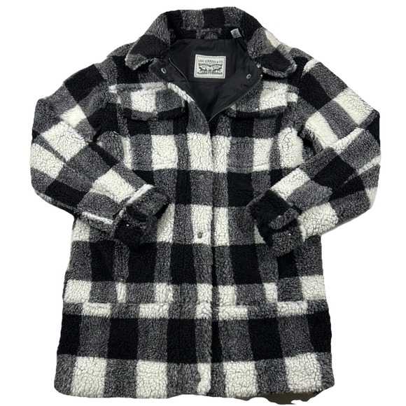 Levi's Jackets & Blazers - Levi's Women's XS Sherpa Oversized Black White Plain Button Zipper Coat